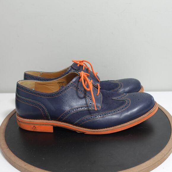 Bold Society Shoes Mens Size 12 Blue Orange Wingtip Derby Oxford Brogue Lace Up - Picture 1 of 12